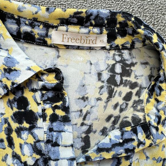 Freebird Amina Shirt Dress Long Sleeve Tie Dye Belted Yellow Blue Size XS - Picture 3 of 7